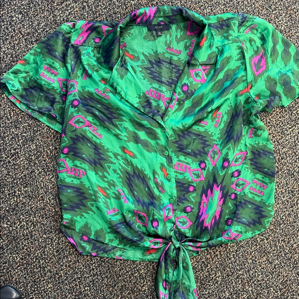 T.J.Maxx Green and Pink Button Down Shirt